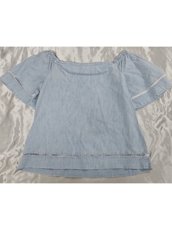 Lauren Ralph Lauren Tops - Lauren Ralph Lauren Blue Chambray Off Shoulder Flutter Sleeve Top Womens Medium
